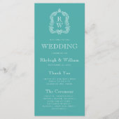 Monogram Crest Turquoise Wedding Programmakaart (Voorkant)