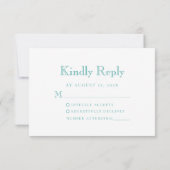 Monogram Crest Turquoise Wedding RSVP Kaartje (Achterkant)