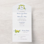 Monogram Crest waterverf Lemons Wedding All In One Uitnodiging (Binnen)