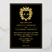 Monogram Crest Wedding Folie Invitation Uitnodiging (Voorkant)