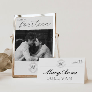  Monogram Crest Wedding Gevouwen Plaats Kaart Plaatskaartje