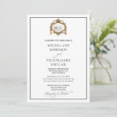 Monogram Crest Wedding Invitation Kaart (Staand voorkant)