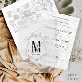  Monogram Crest Wedding Overlay Vellum Uitnodigingen