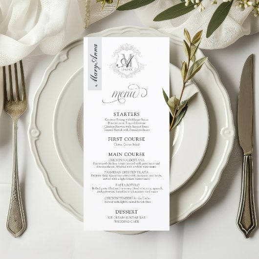 Monogram Crest Wedding Place Card Menu