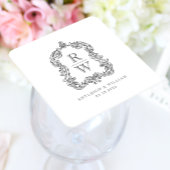 Monogram Crest Witte Houtskool Grijs Huwelijk Kartonnen Onderzetters