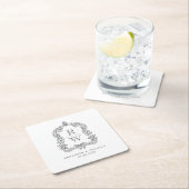  Monogram Crest Witte Houtskool Grijs Huwelijk Kartonnen Onderzetters (Insitu)