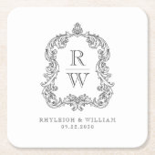  Monogram Crest Witte Houtskool Grijs Huwelijk Kartonnen Onderzetters (Voorkant)