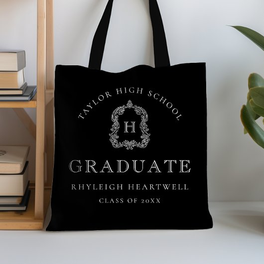Monogram Crest Zwart en Wit Afstuderen Tote Bag
