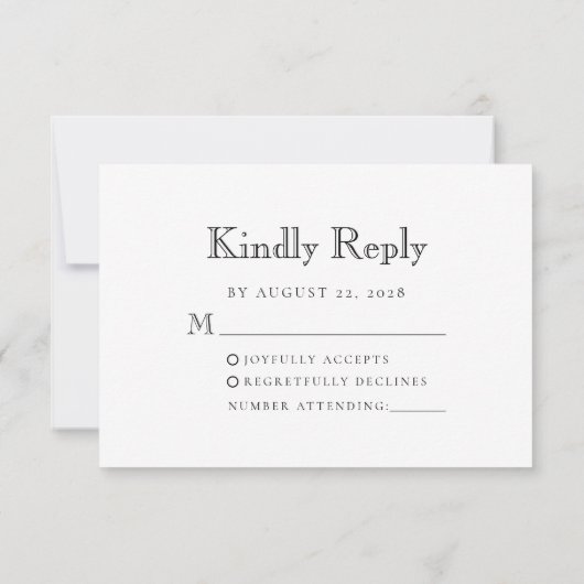 Monogram Crest zwart-wit bruiloft RSVP Kaartje (Achterkant)