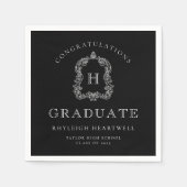 Monogram Crest Zwart-wit Graduation Party Servet (Voorkant)