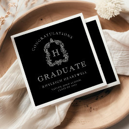 Monogram Crest Zwart-wit Graduation Party Servet