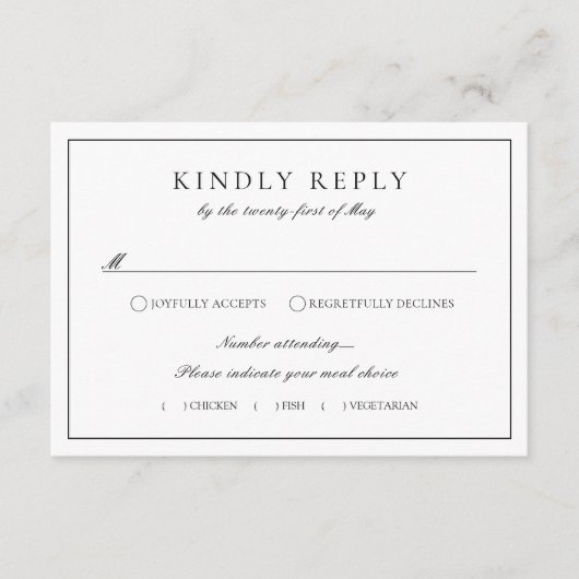 Monogram Crest Zwart Wit RSVP Trouwruimte Informatiekaartje (Voorkant)