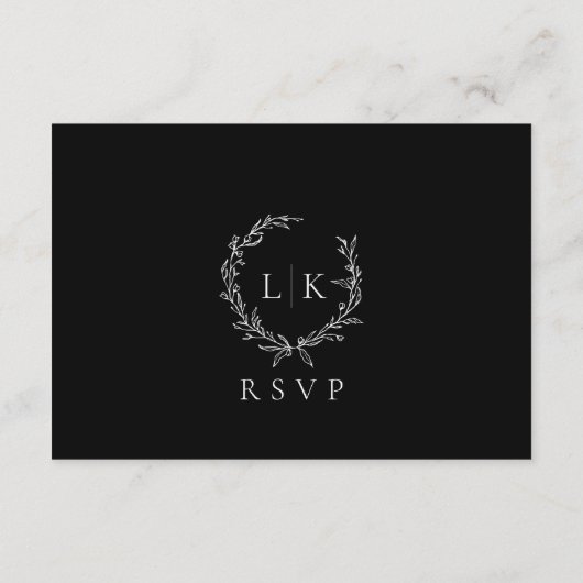 Monogram Crest Zwart Wit RSVP Trouwruimte Informatiekaartje (Achterkant)
