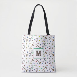 Monogram Croquet Leuke Hand-getrokken gazon spel p Tote Bag
