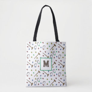 Monogram Croquet Leuke Hand-getrokken gazon spel p Tote Bag