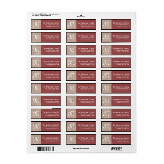 Monogram Cross X Pattern Return Address Label (Full Sheet)