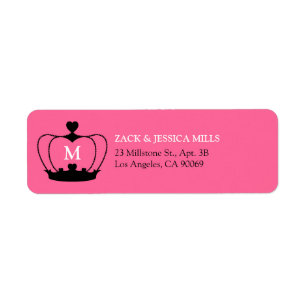 Monogram Crown Return Adres Label - Roze/Zwart
