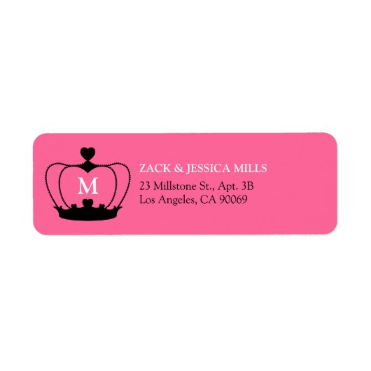 Monogram Crown Return Adres Label - Roze/Zwart (Voorkant)