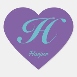 Monogram Cursieve letter H Blauw Paarse kalligrafi Hart Sticker
