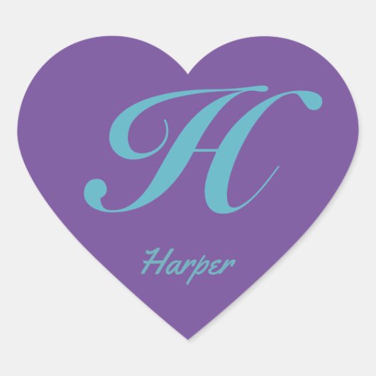 Monogram Cursieve letter H Blauw Paarse kalligrafi Hart Sticker (Voorkant)