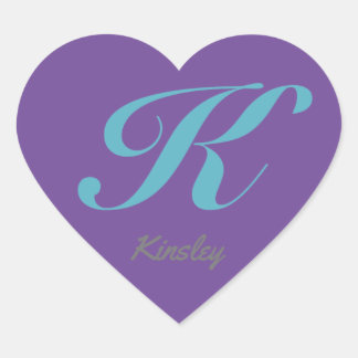 Monogram Cursive Letter K Blauw Paarse kalligrafie Hart Sticker