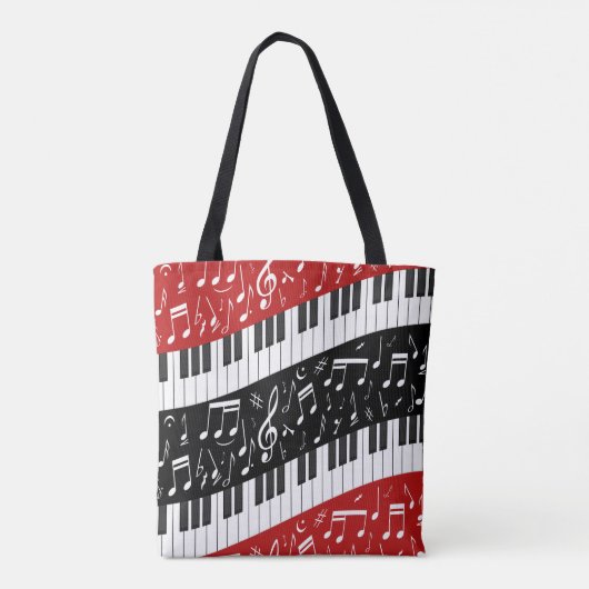 Monogram Curve pianotoetsen en muzieknoten Tote Bag (Achterkant)
