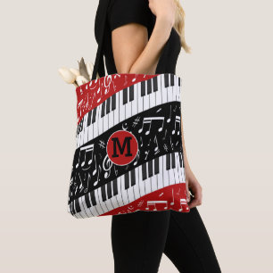 Monogram Curve pianotoetsen en muzieknoten Tote Bag