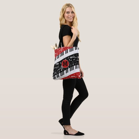 Monogram Curve pianotoetsen en muzieknoten Tote Bag (Op model)