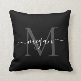 Monogram Cushion - Add your Name - Black/White Kussen