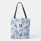 Monogram Custom Blauwe Botanische Vlinders Tote Bag (Achterkant)