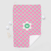 Monogram Custom Retro Daisies Pink en Green Golf Golfhanddoek (Insitu)
