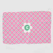 Monogram Custom Retro Daisies Pink en Green Golf Golfhanddoek (Horizontaal)
