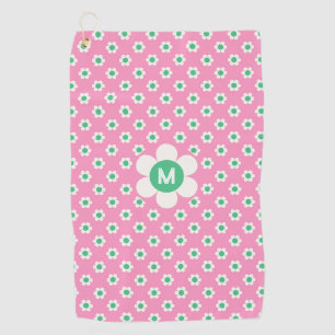 Monogram Custom Retro Daisies Pink en Green Golf Golfhanddoek