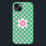 Monogram Custom Retro Daisies Pink en Green Sherp Case-Mate iPhone Case<br><div class="desc">Een gelukkig en helder retro daisy patroon in schaduwen van roze,  roze en roze,  roodbruin. Dit ontwerp kan met een monogram brief worden gepersonaliseerd. Een groot aangepast cadeautje voor een tiener of voor de jongeren in het hart.</div>