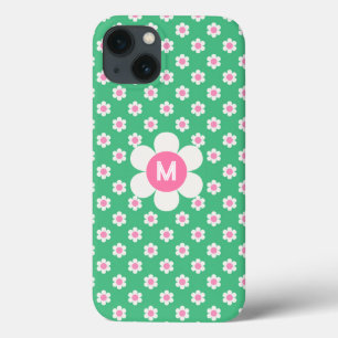 Monogram Custom Retro Daisies Pink en Green Sherp Case-Mate iPhone Case