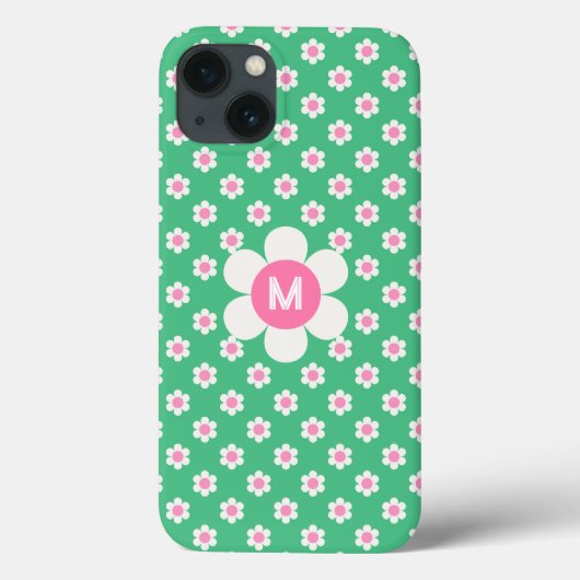 Monogram Custom Retro Daisies Pink en Green Sherp Case-Mate iPhone Case (Achterkant)