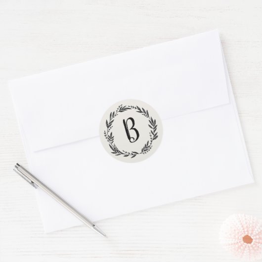 Monogram Custom Wreath Harvest Ronde Sticker (Envelop)