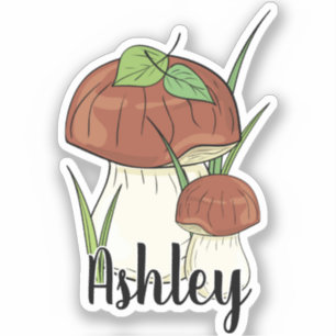 Monogram Cute Artsy Trendy Mushroom - Naam toevoeg Sticker
