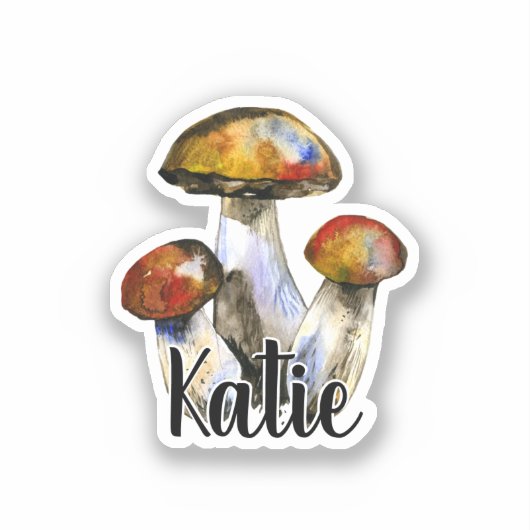 Monogram Cute Artsy Trendy Mushroom - voeg naampla Sticker (Voorkant)