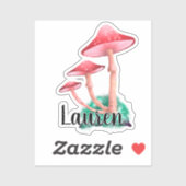 Monogram Cute Artsy Trendy Mushroom - voeg naampla Sticker (Vel)