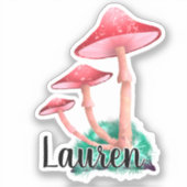 Monogram Cute Artsy Trendy Mushroom - voeg naampla Sticker (Voorkant)