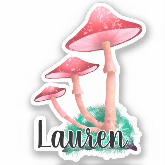 Monogram Cute Artsy Trendy Mushroom - voeg naampla Sticker (Voorkant)