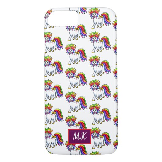 Monogram Cute Baby Unicorn Rainbow Hair Case-Mate iPhone Case (Achterkant)