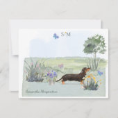 Monogram cute Black Dachshund Dog Butterfly  Notitiekaartje (Voorkant)