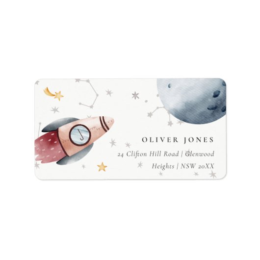 Monogram Cute Buitenspasstarry Planets Etiket (Voorkant)