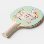 Monogram Cute Bunny Rabbits Floral Tafeltennisbatje (Voorkant Gekanteld)