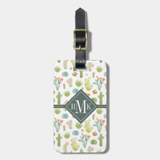 Monogram | Cute Cactus Standing Pattern Bagagelabel (Voorkant verticaal)