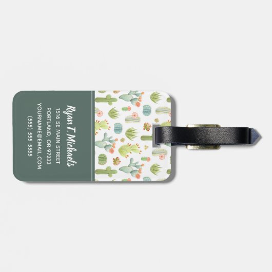 Monogram | Cute Cactus Standing Pattern Bagagelabel (Achterkant horizontaal)