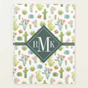 Monogram Cute Cactus Standing Pattern Planner