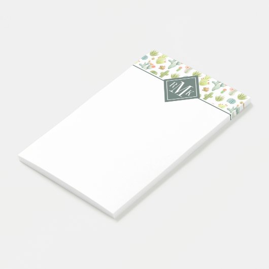 Monogram | Cute Cactus Standing Pattern Post-it® Notes (Schuin)